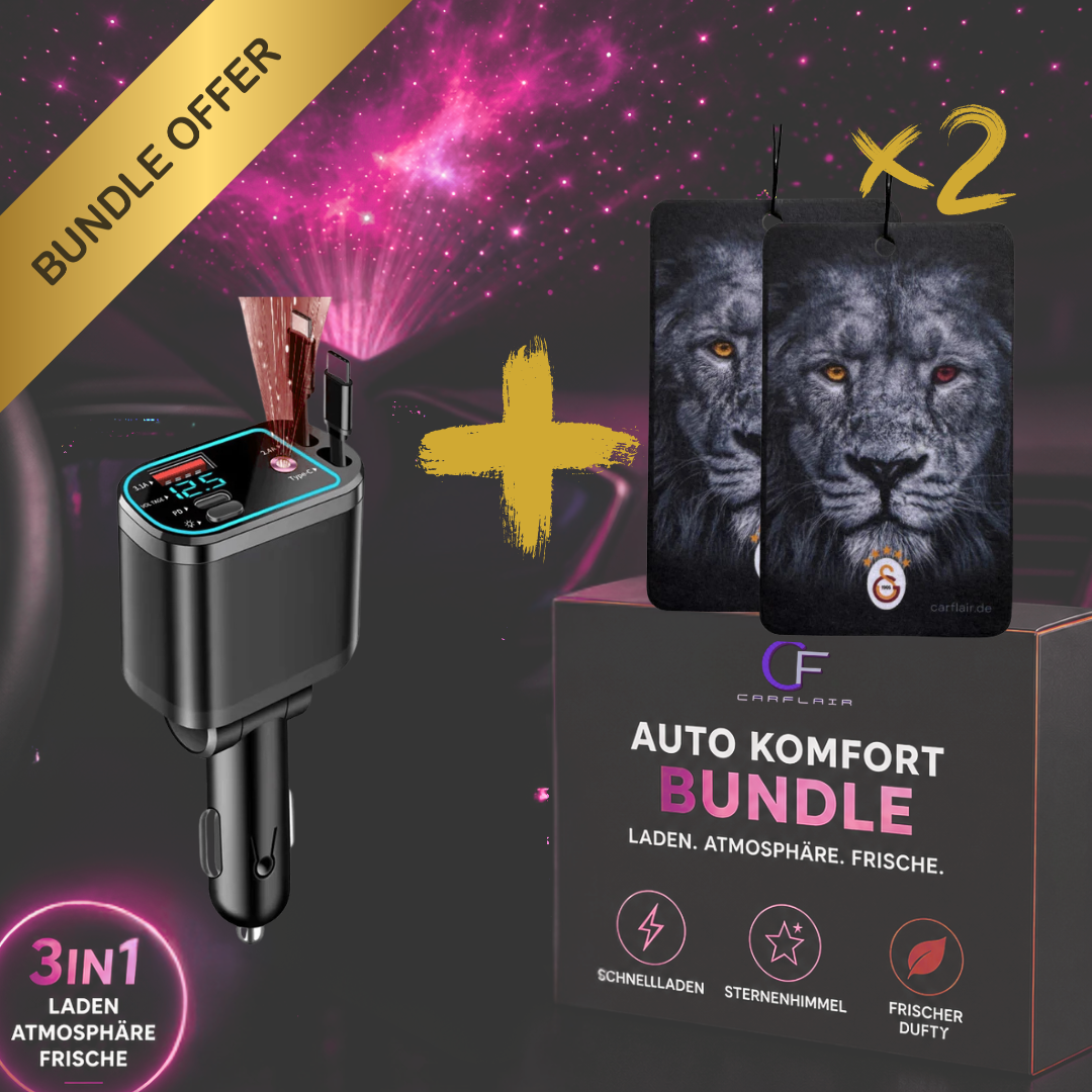 Bundleangebot: 5-in-1 Auto Zubehör – USB Kfz-Ladegerät/Sternenhimmel-Projektor &  2x Duftbaum