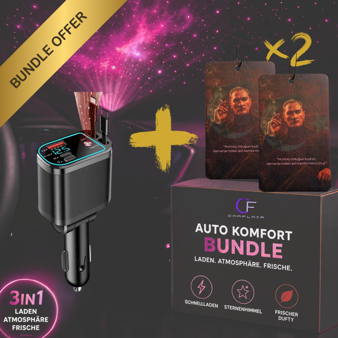 Bundleangebot: 5-in-1 Auto Zubehör – USB Kfz-Ladegerät/Sternenhimmel-Projektor &  2x Duftbaum