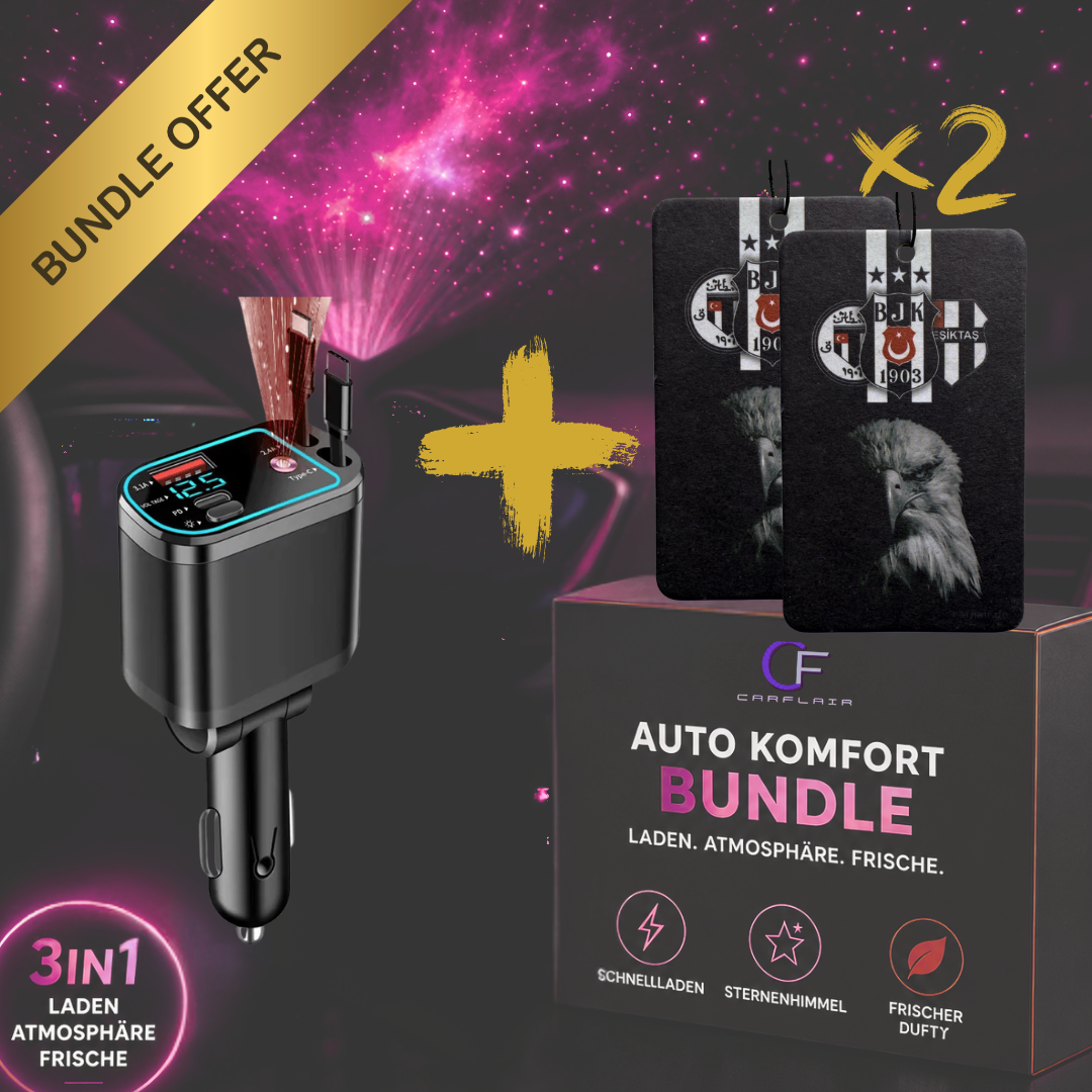 Bundleangebot: 5-in-1 Auto Zubehör – USB Kfz-Ladegerät/Sternenhimmel-Projektor &  2x Duftbaum