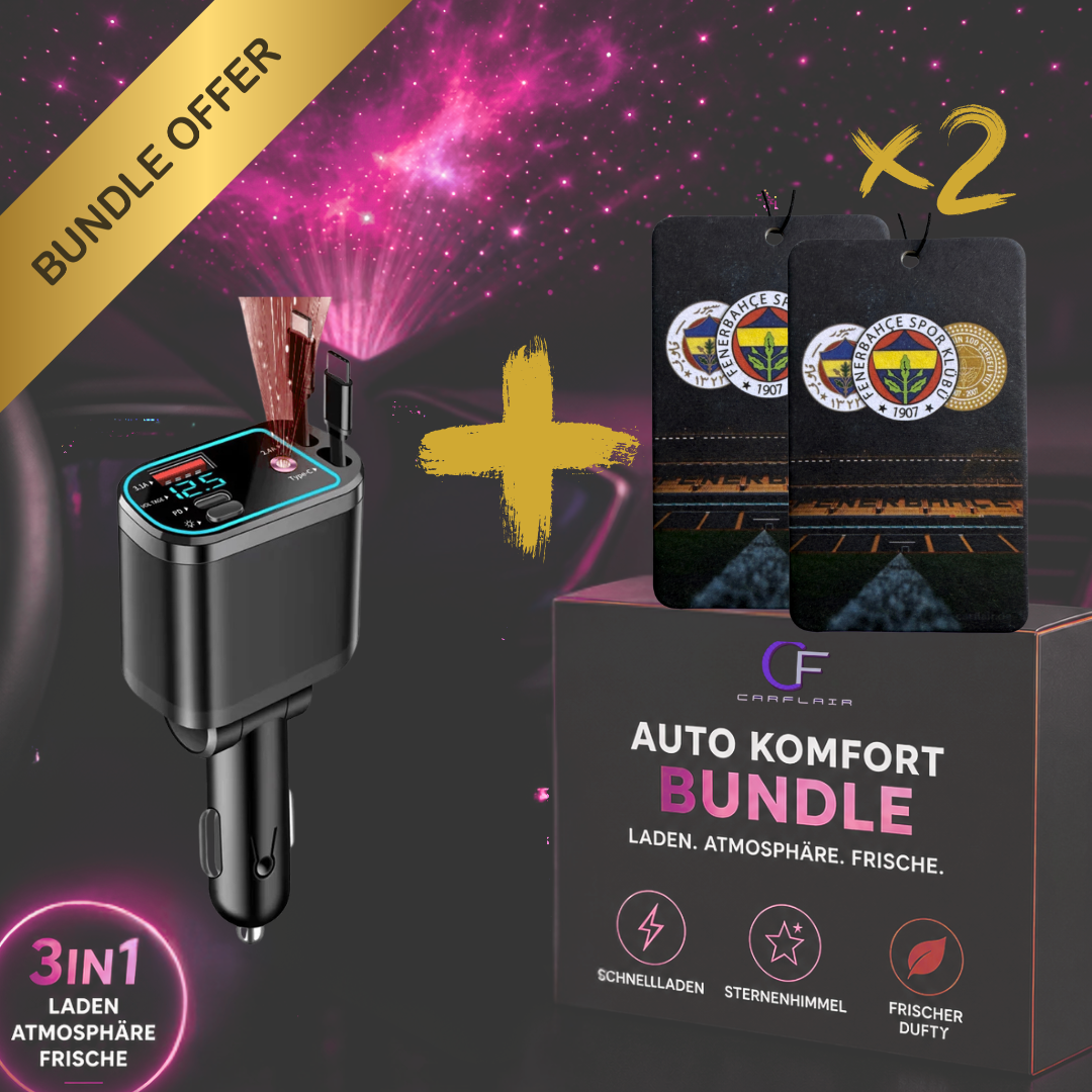 Bundleangebot: 5-in-1 Auto Zubehör – USB Kfz-Ladegerät/Sternenhimmel-Projektor &  2x Duftbaum