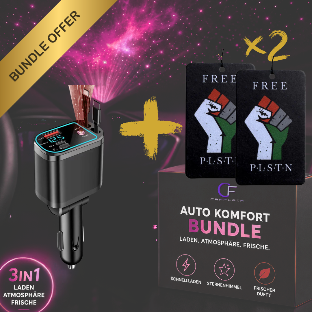 Bundleangebot: 5-in-1 Auto Zubehör – USB Kfz-Ladegerät/Sternenhimmel-Projektor &  2x Duftbaum