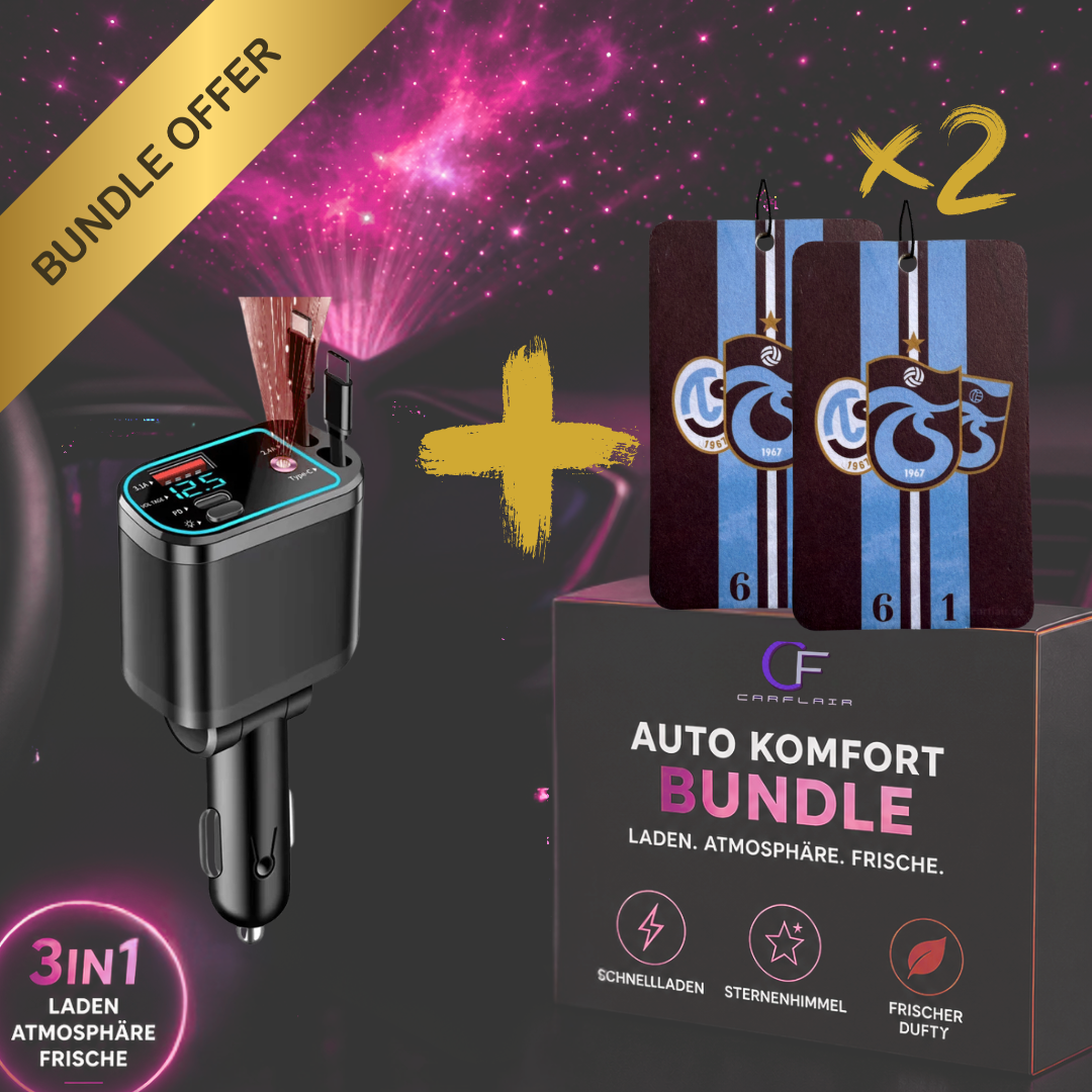 Bundleangebot: 5-in-1 Auto Zubehör – USB Kfz-Ladegerät/Sternenhimmel-Projektor &  2x Duftbaum