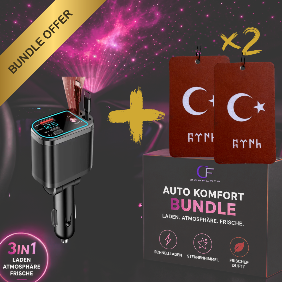 Bundleangebot: 5-in-1 Auto Zubehör – USB Kfz-Ladegerät/Sternenhimmel-Projektor &  2x Duftbaum